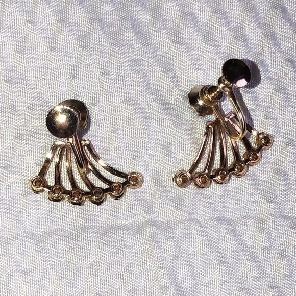 -Gold & Blue stones earrings with screw backs - Picture 7 of 8